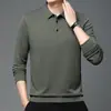 Camiseta Masculina Casual de Gola Dobrável Não Amassa Manga Longa Polo Masculino Primavera e Outono 2026