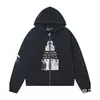 Nuevo modelo ERD: Estilo rico y desgastado, cuello abierto con cremallera, estampado de pines y letras, chaqueta sudadera con capucha unisex