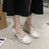 Plataforma Impermeável Tira Salto Grosso Salto Alto Sapatos Mary Jane Primavera 2025 Sapatos de Madrinha Boca Rasa Confortável Sapatos de Pérola