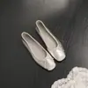 Zapatos de Ballet Planos para Mujer con Puntera Cuadrada y Moño Bajo, Versión de Piel de Oveja, Dulces y de Suela Suave, Retro Francés, Piel Genuina