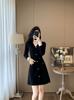 Vestido de Tricô com Decote V Estilo Luxo Leve e de Alta Qualidade Inspirado em Chanel Outono/Inverno 2026 Elegância Francesa Vestido Suéter Preto de Manga Longa
