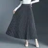 Saia plissada da moda novo modelo 2026 outono saia midi cintura alta modeladora estilo longo elegante cintura elástica saia evasê com efeito de caimento
