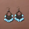 Pendientes Bohemianos Europeos y Americanos con Borlas y Turquesa, Pendientes de Estilo Étnico Retro, Joyería para Orejas Única y Elegante Estilo Tibetano