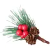Fruta Roja Navideña Baya Hoja de Pino Hoja Caída Fruto de Cedro Hoja Artificial Tenedor Rama Accesorios DIY Decoraciones Navideñas
