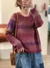 Otoño 2026 Transfronterizo Nuevo Hilo de Algodón Retro Holgado Degradado Cuello Redondo Simple Versátil Informal Jersey Tejido Mujer