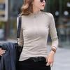 Camisa Base de Veludo com Zíper e Gola Alta Feminina Outono e Inverno Emagrecedora Slim-fit Rejuvenescedora Estilo Ocidental Roupa Exterior Camiseta Grossa Quente