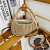 Bolsa transversal de palha estilo coreano feita à mão, bolsa de palha de ombro único fashion, bolsa de palha tecida, bolsa de praia estilo férias, bolsa de mão para mulheres