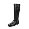 Botas de montar Maillard de cuero de grano completo con lavado de color, colección invierno 2026, tacón medio grueso, punta redonda, doble hebilla, cuero genuino, botas altas largas para mujer