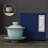 Pieza Abierta Ala de Cigarra Horno Ru Tazón Cubierto Sancai Taza de Té Individual Hogar Oficina Tazón de Té Té Té Tostado Juego de Té Kung Fu