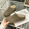 Mules de Cuero Genuino de Suela Gruesa con Espalda Abierta para Mujer Otoño Nueva Llegada Versátiles Casuales Calidez con Terciopelo Zapatos Birkenstock
