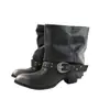 First Encounter Temporada 2026 Outono/Inverno Botas Curtas Ocidentais Femininas Botas com Salto Bloco Design de Salto Grosso Bico Fino Franzido Botas de Equitação Botas para Calça