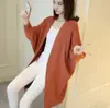 Casaco de tricô de comprimento médio cardigã feminino estilo coreano solto outono inverno camisa morcego grossa primavera nova moda