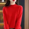 Novo Suéter de Lã Merino Australiana de Alta Qualidade Pronto para Vestir para Mulheres, Suéter de Cashmere Base de Tricô Sólido Meio-Alto para Outono e Inverno