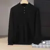 Polo de cachemira de lujo ligero para hombre, color liso, casual de negocios, corte holgado, cálido, con cuello, capa base de punto