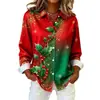 Camisa de manga comprida feminina europeia e americana transfronteiriça, moda outono e inverno, cardigã casual de Natal com gola virada