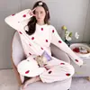 Traje de Pijama Arcoíris Invierno Engrosado Dibujos Animados Durazno Pijamas Ropa de Casa para Mujer Coral Fleece Moderno Holgado