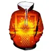 Moletom com capuz casual masculino 3D estampado com padrão de basquete de chamas e raios, venda direta do fabricante, fornecimento para comércio exterior