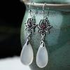 Pendientes de loto vintage con incrustaciones de calcedonia natural, proceso de plata tailandesa galvanizada, joyería de estilo chino, venta al por mayor