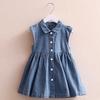 Roupas de Verão Personalizadas, Roupas Infantis Estilo Coreano, Novas Saias Jeans, Saias com Mangas Volumosas Casuais com Gola para Meninas, Saias de Princesa