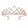 Festa de Aniversário Menina de Aniversário Etiqueta com Conjunto de Coroa Ouro Rosé Glitter Tecido Rosa Alça de Ombro de Aniversário