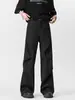 Pantalones Casuales Negros Plisados Ligeramente Acampanados Estilo Americano para Hombre, Marca Nueva de Moda, Pierna Recta Suelta, Largo hasta el Suelo, Corte Limpio