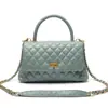Nova bolsa feminina de couro bovino de primeira camada com padrão lichia, bordado com linha da moda, versátil, de couro, portátil, grande capacidade, bolsa transversal com corrente