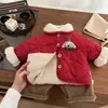 Ropa de Algodón de Año Nuevo para Niños, Chaqueta de Algodón con Forro de Polar Festivo Roja para Bebés en Invierno, Conjunto de Año Nuevo de un Año para Bebé