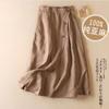 Saia Feminina Estilo Japonês e Coreano 2022 Estilo Casual Verão Algodão Linho Comprimento Médio Grande Balanço com Cintura Solta