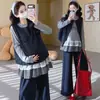 Conjunto de tres piezas para maternidad de talla grande, ajuste relajado: top de manga larga, chaleco y pantalón de pierna ancha - un conjunto versátil para otoño de 2026, diseñado para ser holgado y favorecedor