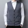 Chaleco de Punto de Color Sólido Simple con Cuello en V para Hombre, Estilo Otoño e Invierno, Cardigan Casual sin Mangas, Ropa para Papá
