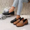 Nuevos Mocasines Slip-On de Moda para Mujer Primavera y Otoño 2024, Zapatos de Salón Negros con Tacón Grueso, Tallas Grandes Europeas y Americanas, Transfronterizo