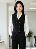 Traje de chaleco beige profesional de doble botonadura para mujer, nuevo modelo de otoño, adecuado para vestíbulos de hoteles, clubes y tiendas 4S, adecuado para ir al trabajo y ropa de oficina.