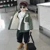 Elegante Chaqueta Cortavientos con Forro de Felpa para Niños Otoño Invierno con Capucha Parka Genial para Niño Ropa Gruesa de Algodón