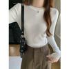 Elegante Camiseta Básica Tejida de Color Sólido para Mujer, Ropa Interior de Manga Larga, Nueva Versión Coreana de Primavera, Top Pulóver Versátil de Corte Ajustado