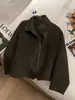 Abrigo de Lana Grueso y Acogedor de Doble Cara para Invierno 2026 con Cuello de Solapa y Cremallera, Chaqueta de Lana Holgada Estilo Motero con Cuello Alto