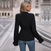 Estación independiente de Amazon comercio exterior 2024 nueva camisa negra ajustada de manga larga para mujer de otoño europea y americana mujeres