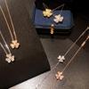 Colar de prata esterlina S925 com concha de prata micro diamante, corrente de clavícula de trevo, pingente de luz estilo japonês e coreano, luxo, celebridade da internet, mesmo estilo