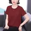 Roupas para Mãe 2026 Verão Nova Camiseta Feminina Bordada de Manga Curta Moda Casual Patchwork Solta Emagrecedora Top para Mulheres