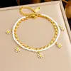 Moderna Pulsera de Tobillo Tejida Transfronteriza de Perlas de Arroz Blanco Gota de Aceite Margarita Pequeña Estilo Pastoral Cadena Apilada de Doble Capa Acero Inoxidable para Mujer