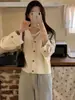 Nuevo cárdigan de punto para mujer, versátil, de un solo botón, con cuello, para otoño e invierno, en gris