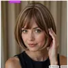 Amazon Peluca Nueva Mujer Cabello Corto Liso Liso Flequillo Recto Brillante Brillante Brillante Pelucas Seda Alta Temperatura Peluca Gorro