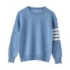 Suéter de cashmere estilo universitário para meninos e meninas, outono e inverno, novo suéter listrado simples com gola redonda e manga comprida, moda