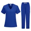 Uniforme de Enfermagem Feminino com Múltiplos Bolsos, Manga Curta, Moda, Camisa Scrub com Logo Personalizado para Homens, Conjunto de Scrub Médico Hospitalar