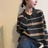 Suéter de punto retro con cuello polo a rayas para mujer, nuevo estilo de otoño, color block, top casual y elegante para mujer A13741