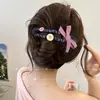 Grampo de cabelo com laço floral para mulheres, grampo de cabelo torcido elegante e sofisticado, acessório de cabelo para penteados presos, piranha