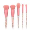Nuevo juego de 5 brochas de maquillaje de caramelo directo de fábrica con mango transparente que se puede rellenar con partículas de color de brocha rosa