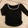 Estilo Coreano Outono e Inverno Novo Garota Picante Lixado Manga Longa Top Feminino Contraste no Peito Design de Nicho Slim-fit Emagrecedor Base