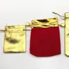 Bolsa de Veludo Vermelho para Joias, Bolsa de Veludo Vermelho com Borda Dourada, Saquinho para Joias, Saquinho com Cordão Dourado com Sino