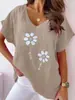 2026 Verano Transfronterizo Europeo y Americano Popular Talla Grande Ropa de Mujer Comercio Exterior Estampada Cuello en V Casual Mangas Cortas Tipo Murciélago Top para Mujer