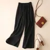 Pantalones de Pierna Ancha de Algodón Lavado para Mujer, Nuevo Estilo de Verano, Delgados, Tallas Grandes, Corte Holgado, Pantalones Casuales Cortos, Pantalones de Pierna Recta de Cintura Alta